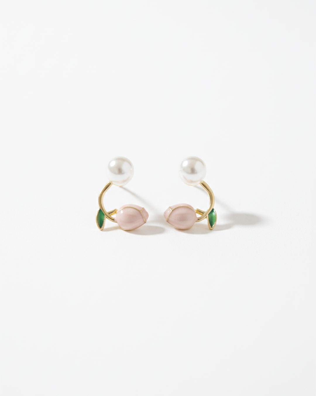Pink Tulip Flower Dangle Earrings | Korean Enamel Botanical Drop Jewelry