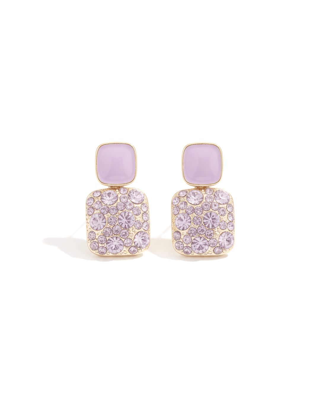 Lavender Luxe Korean Style Enamel and Pave Square Drop Earrings - Clooz