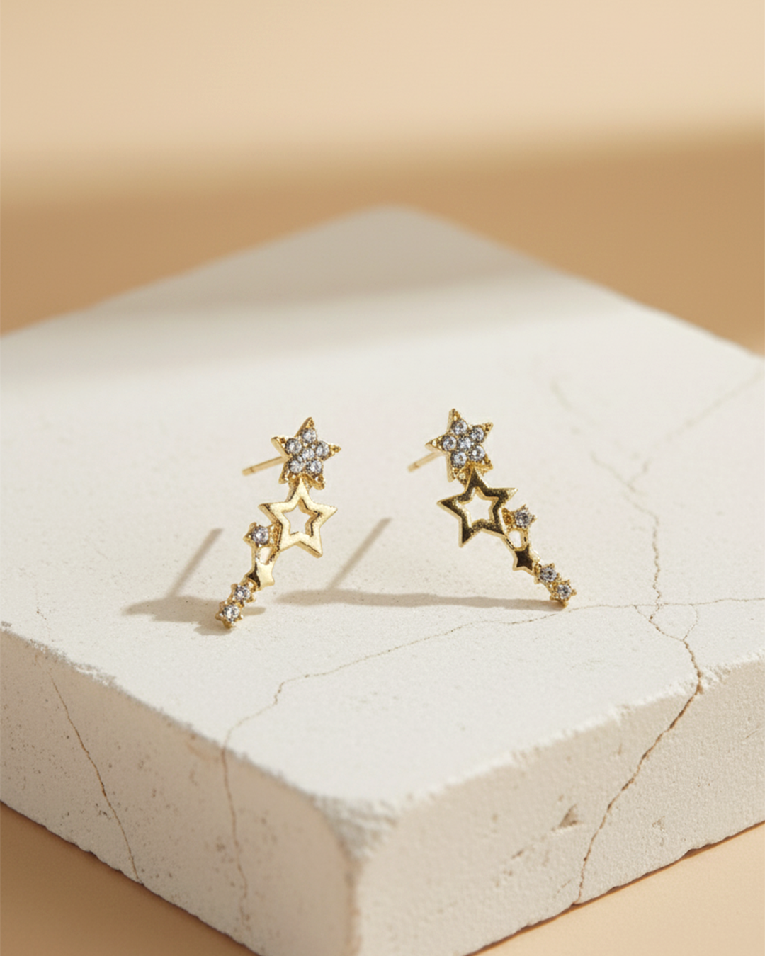 Mini Celestial Stud Earrings | Korean Style Moon & Star Rhinestone Cluster
