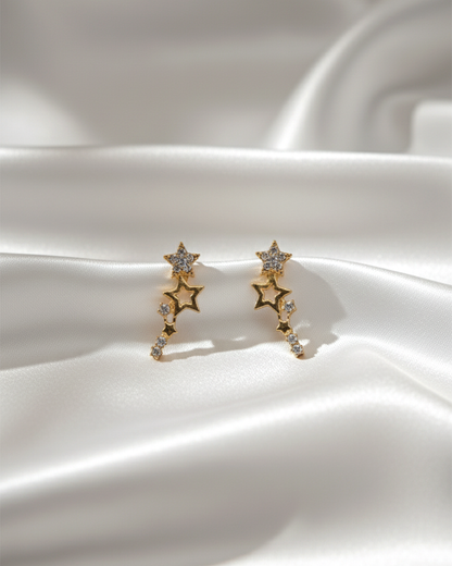 Mini Celestial Stud Earrings | Korean Style Moon & Star Rhinestone Cluster