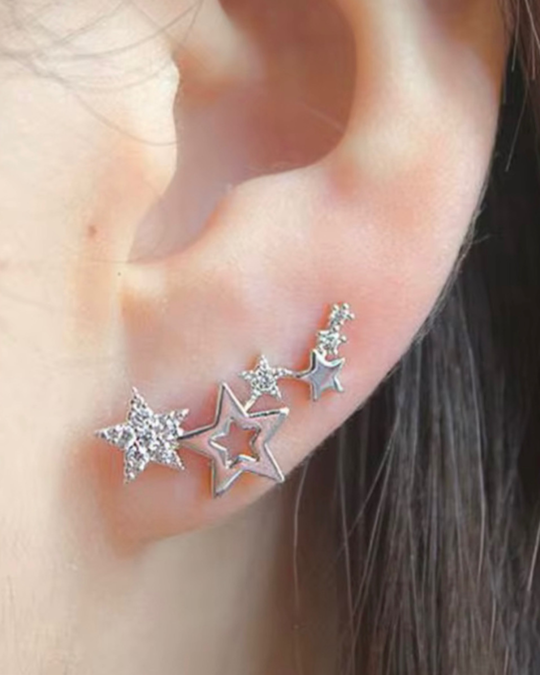 Mini Celestial Stud Earrings | Korean Style Moon & Star Rhinestone Cluster