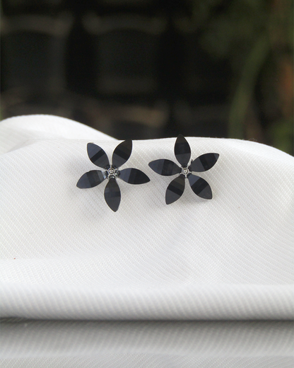 Obsidian Blossom Stud Earrings - Clooz