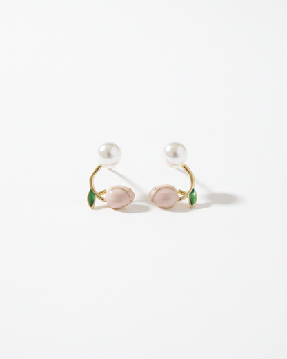 Pink Tulip Flower Dangle Earrings | Korean Enamel Botanical Drop Jewelry