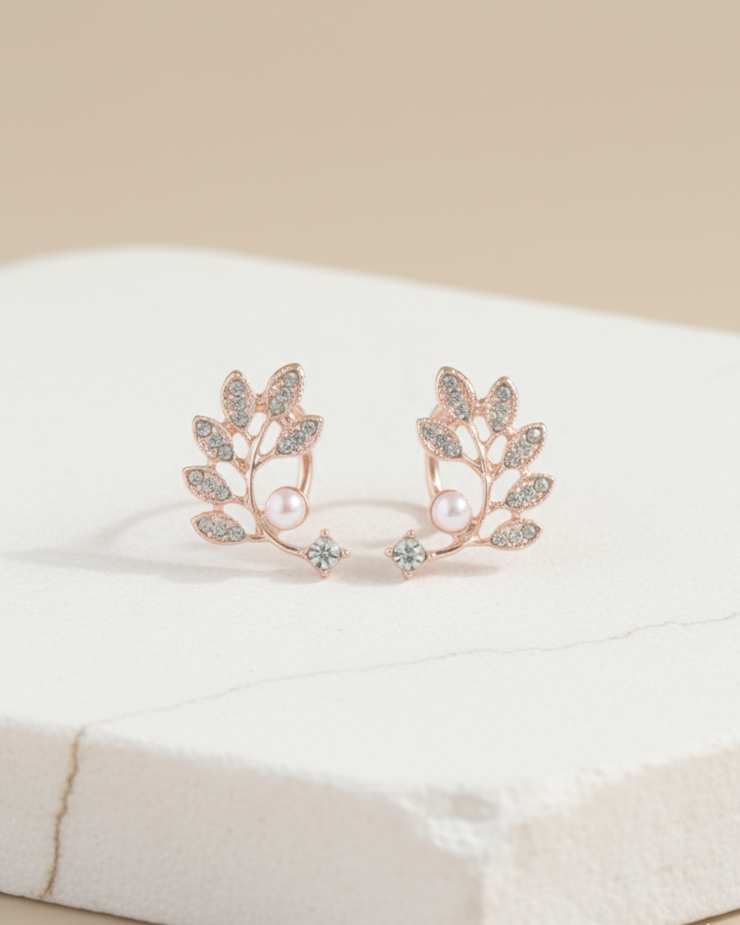 Rose Gold Pearl Vine Ear Climbers - Clooz