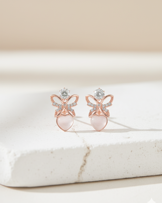 Rose Quartz Heart Angel Studs - Clooz
