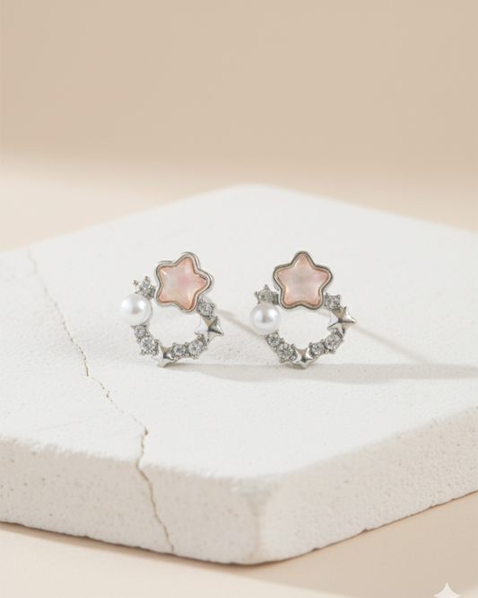 Star Wreath Pearl Stud Earrings - Clooz