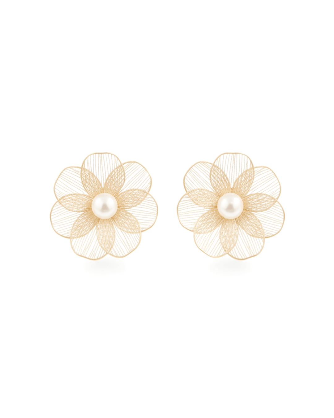 Golden Bloom Korean Style Filigree Flower and Pearl Stud Earrings - Clooz