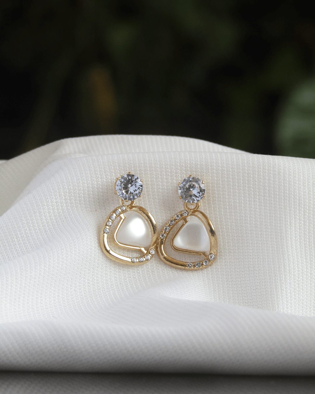 Golden Halo Mother-of-Pearl/Opalite Triangle Dangle Earrings - Clooz