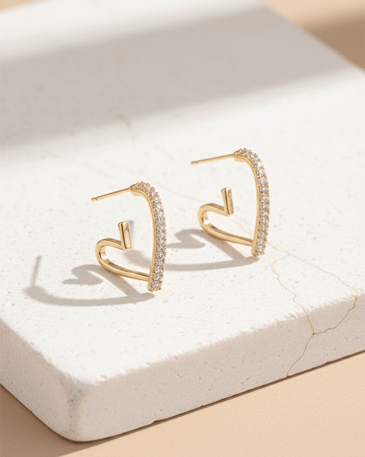 Heartbeat Hoop Korean Style Pave and Gold Half-Heart Earrings - Clooz