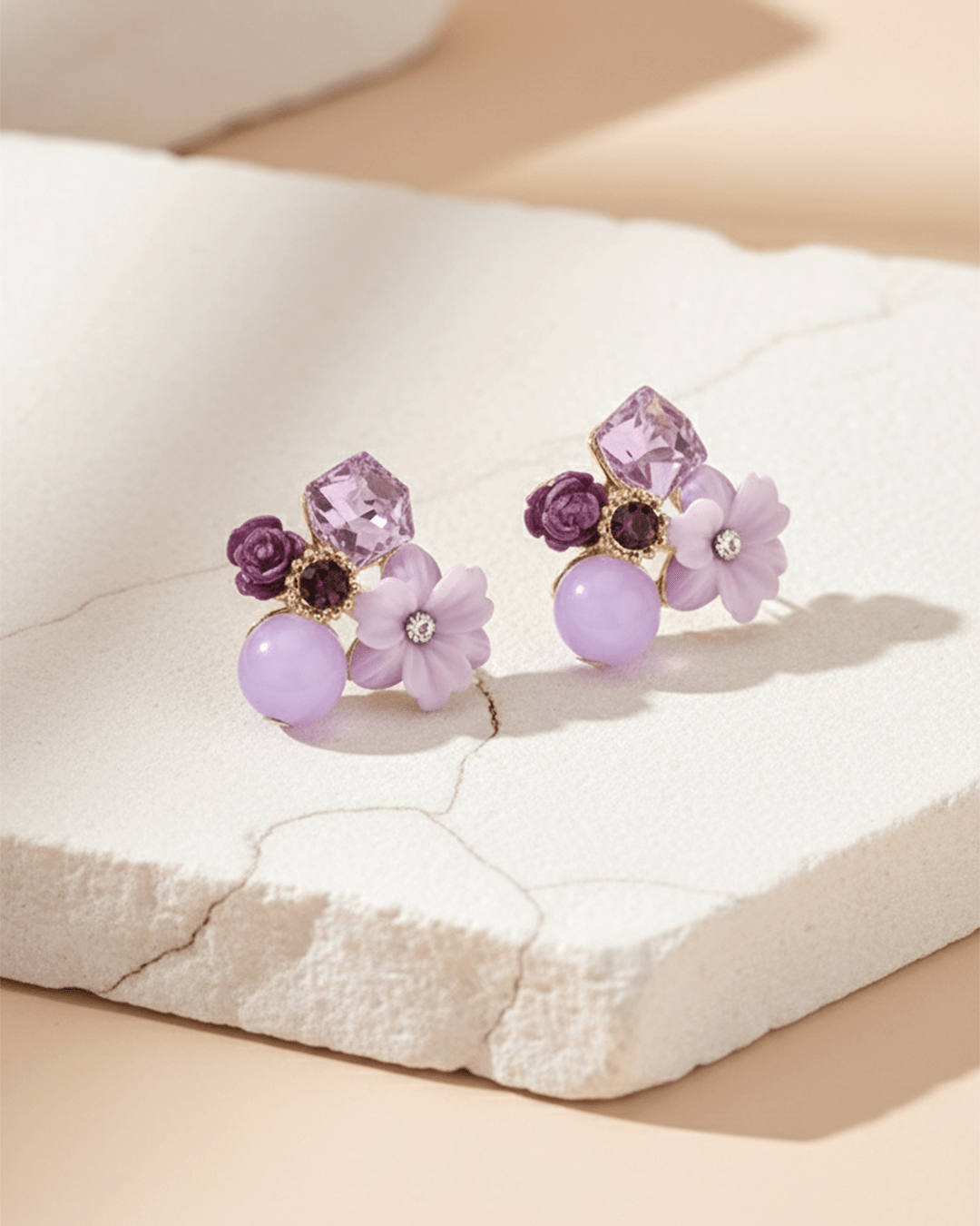 Lavender Bloom Korean Style Floral Cluster Stud Earrings - Clooz