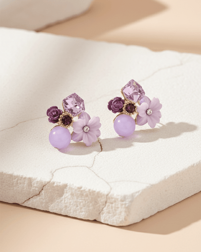 Lavender Bloom Korean Style Floral Cluster Stud Earrings - Clooz