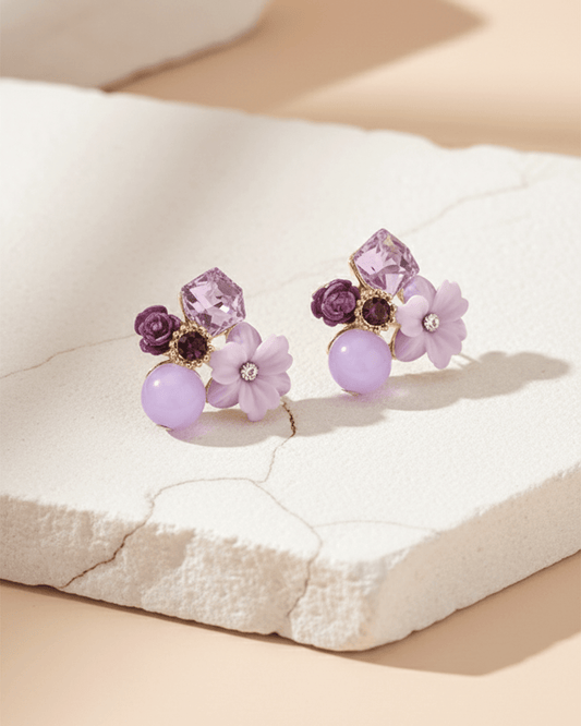 Lavender Bloom Korean Style Floral Cluster Stud Earrings - Clooz