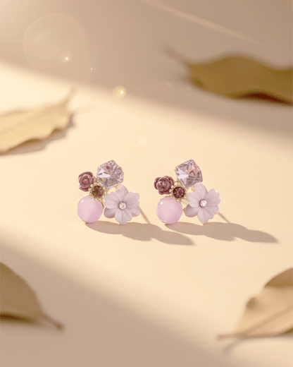 Lavender Bloom Korean Style Floral Cluster Stud Earrings - Clooz