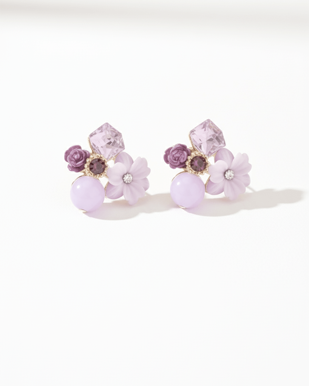 Lavender Bloom Korean Style Floral Cluster Stud Earrings - Clooz