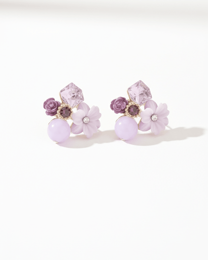 Lavender Bloom Korean Style Floral Cluster Stud Earrings - Clooz