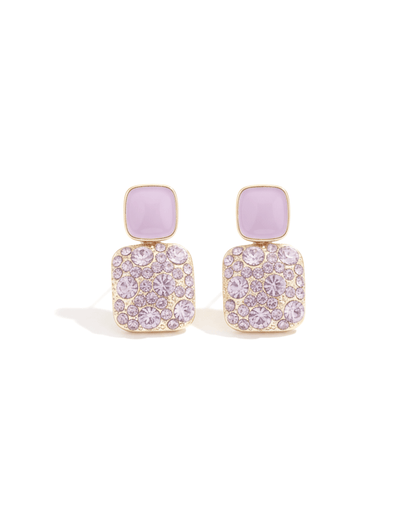 Lavender Luxe Korean Style Enamel and Pave Square Drop Earrings - Clooz