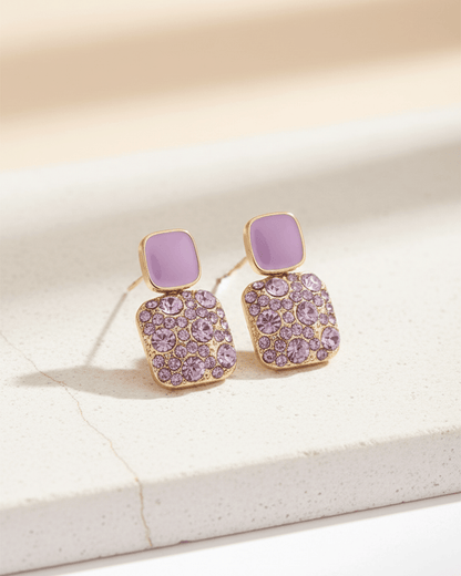 Lavender Luxe Korean Style Enamel and Pave Square Drop Earrings - Clooz