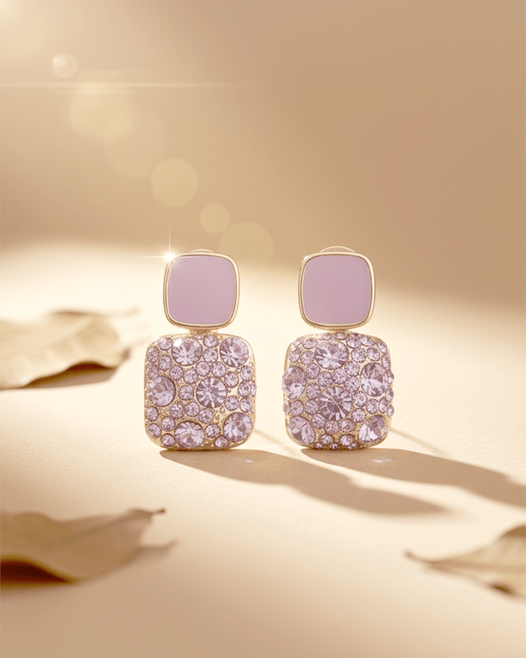 Lavender Luxe Korean Style Enamel and Pave Square Drop Earrings - Clooz