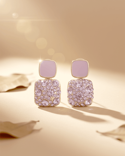 Lavender Luxe Korean Style Enamel and Pave Square Drop Earrings - Clooz