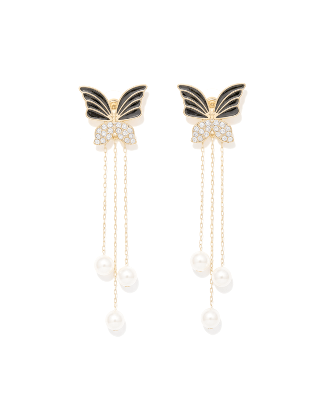Midnight Flutter Korean Style Butterfly Tassel Pearl Earrings - Clooz