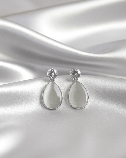 Moonlit Teardrop Cats Eye Dangle Stud Earrings - Clooz